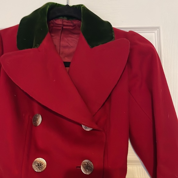 Vintage Childrens Red Jacket with Green Velvet Collar - Picture 2 of 12